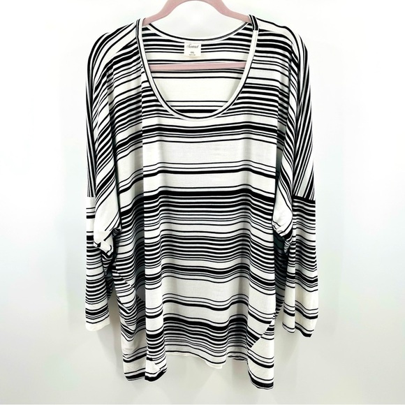 Soma Super Soft Black Stripe Dolman Sleeve Scoop Neck Pullover Rayon Spandex Top - Picture 1 of 9